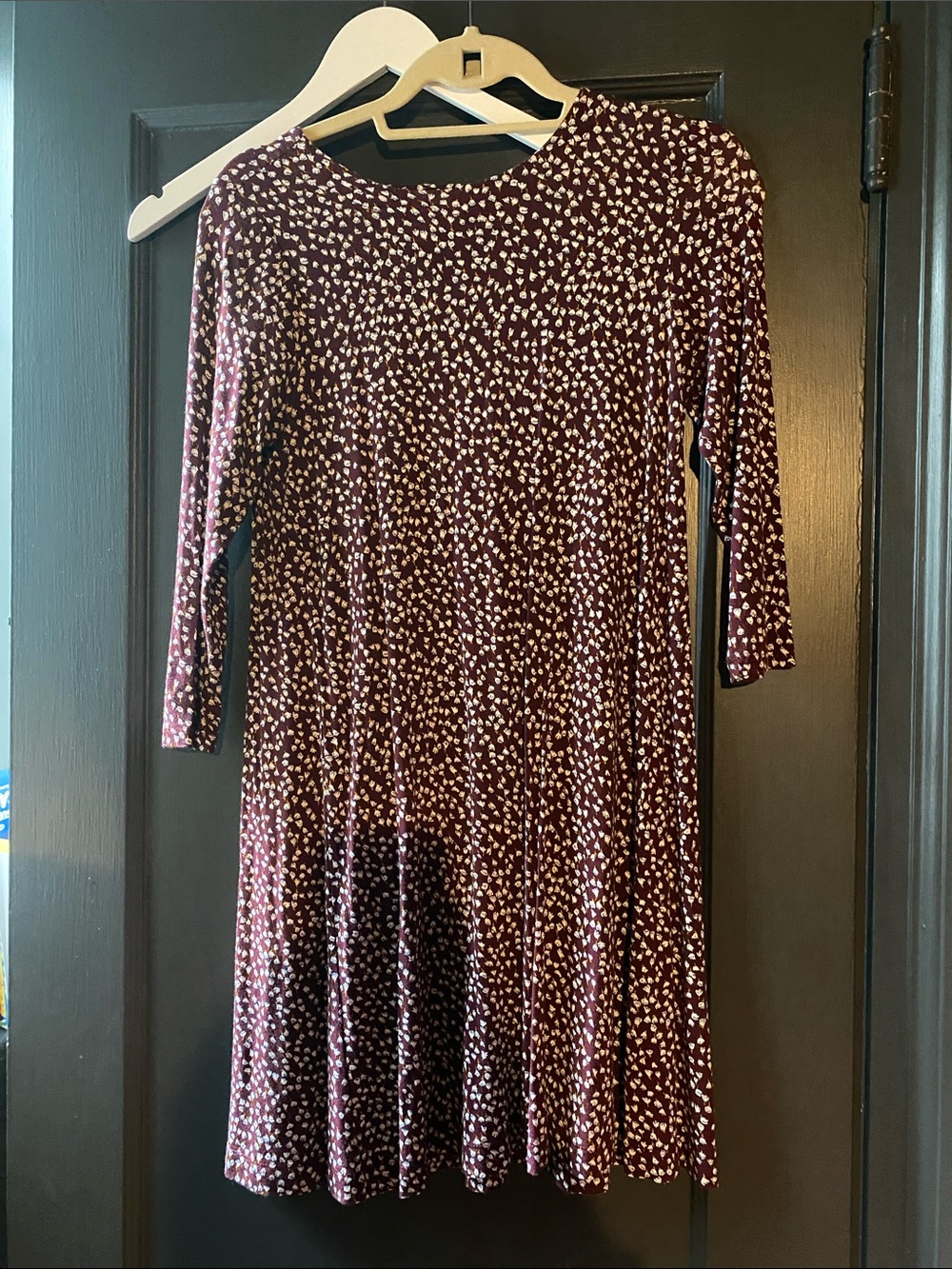 Girls Burgundy flower-Print Long Sleeve Dress